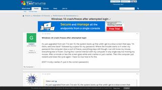 
                            2. Windows 10 crash/freeze after attempted login Solved - Windows 10 ...