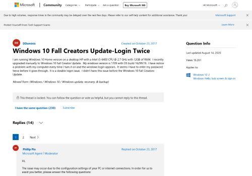 
                            3. Windows 10 Fall Creators Update-Login Twice - Microsoft Community