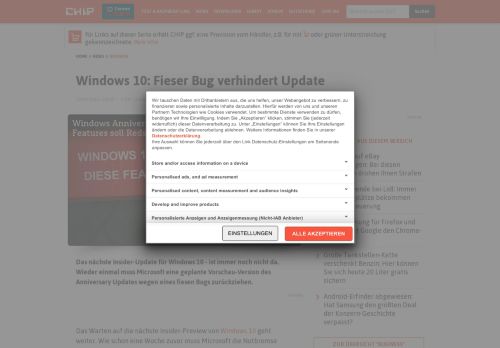 
                            13. Windows 10: Fieser Bug verhindert Update - CHIP