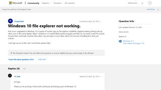 
                            1. Windows 10 file explorer not working. - Microsoft Community