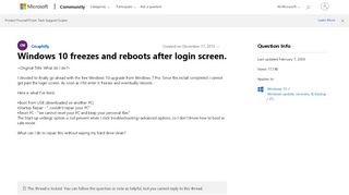 
                            1. Windows 10 freezes and reboots after login screen. - Microsoft ...