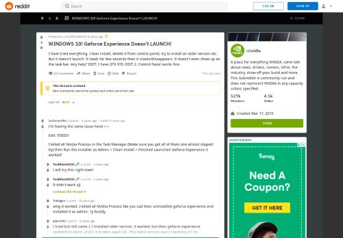 
                            4. WINDOWS 10! Geforce Experience Doesn't LAUNCH! : nvidia - Reddit