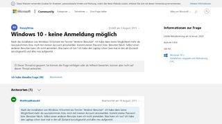 
                            2. Windows 10 - keine Anmeldung möglich - Microsoft Community
