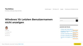 
                            13. Windows 10: Letzten Benutzernamen nicht anzeigen - TechMixx