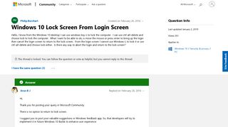 
                            2. Windows 10 Lock Screen From Login Screen - Microsoft Community