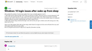
                            9. Windows 10 login issues after wake up from sleep - Microsoft Community