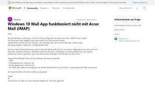 
                            1. Windows 10 Mail App funktioniert nicht mit Arcor Mail (IMAP ...