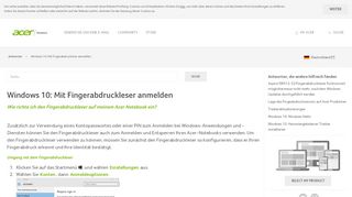 
                            10. Windows 10: Mit Fingerabdruckleser anmelden - Acer