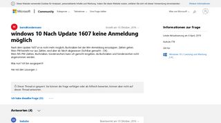 
                            1. windows 10 Nach Update 1607 keine Anmeldung möglich - Microsoft ...