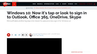 
                            10. Windows 10: Now it's tap or look to sign in to Outlook, Office 365 ...