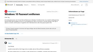 
                            9. Windows 10 Passwort entfernen - Microsoft Community