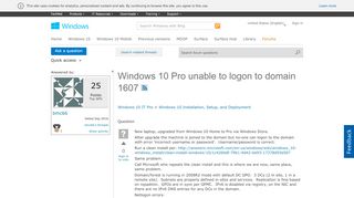 
                            2. Windows 10 Pro unable to logon to domain 1607 - Microsoft