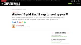 
                            8. Windows 10 quick tips: 12 ways to speed up your PC | Computerworld