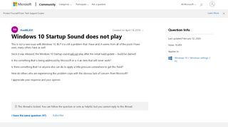 
                            9. Windows 10 Startup Sound does not play - Microsoft Community