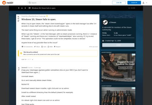 
                            9. Windows 10, Steam fails to open. : Steam - Reddit