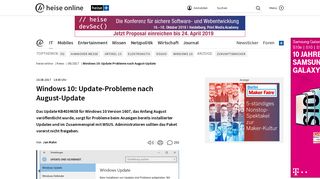 
                            13. Windows 10: Update-Probleme nach August-Update | heise online