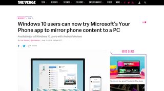 
                            8. Windows 10 users can now try Microsoft's Your Phone app to mirror ...
