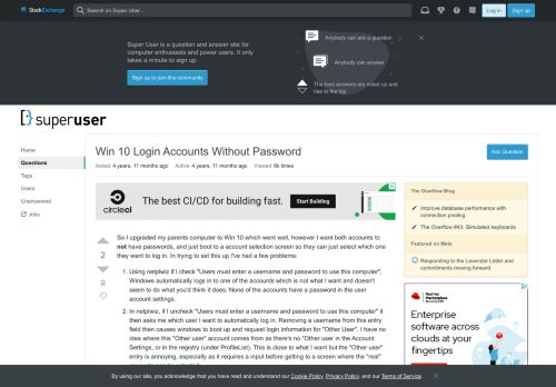 
                            10. windows 10 - Win 10 Login Accounts Without Password - Super User