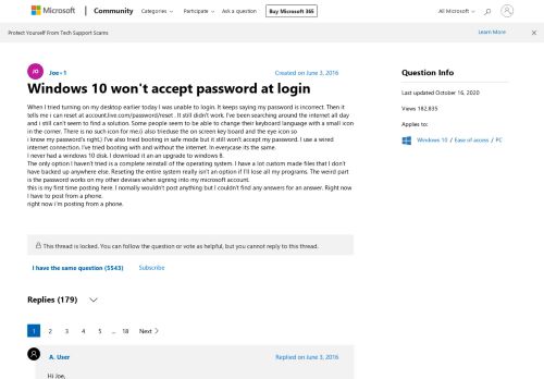 
                            3. Windows 10 won't accept password at login - Microsoft Community