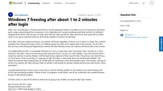 
                            1. Windows 7 freezing after about 1 to 2 minutes after login ...