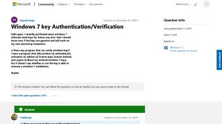 
                            1. Windows 7 key Authentication/Verification - Microsoft Community