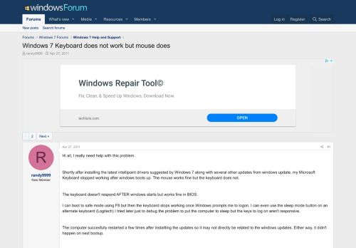 
                            5. Windows 7 Keyboard does not work but mouse does | Windows Forum