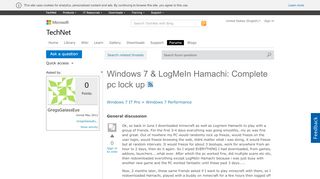
                            7. Windows 7 & LogMeIn Hamachi: Complete pc lock up - Microsoft