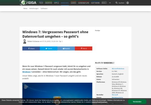 
                            7. Windows 7: Vergessenes Passwort ohne Datenverlust umgehen ...