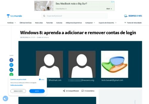 
                            10. Windows 8: aprenda a adicionar e remover contas de login - TecMundo