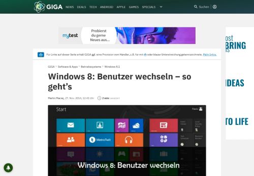 
                            12. Windows 8: Benutzer wechseln – so geht's – GIGA