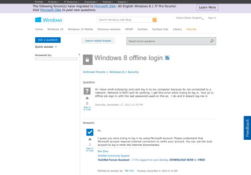 
                            5. Windows 8 offline login - Microsoft