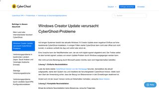 
                            2. Windows Creator Update verursacht CyberGhost-Probleme ...