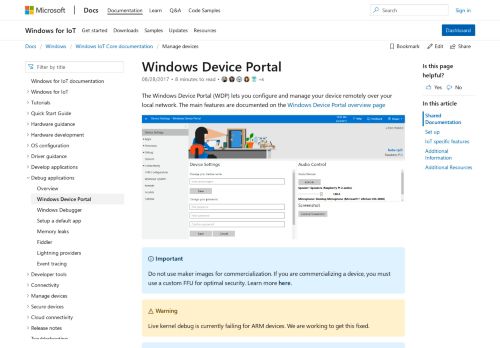 
                            3. Windows Device Portal - Windows IoT | Microsoft Docs