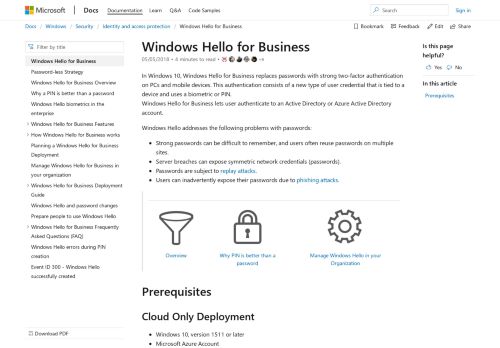 
                            2. Windows Hello for Business (Windows 10) | Microsoft Docs