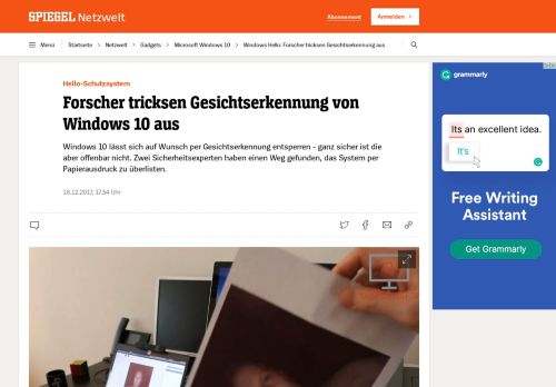 
                            11. Windows Hello: Forscher tricksen Gesichtserkennung aus - SPIEGEL ...