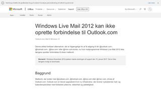 
                            6. Windows Live Mail 2012 kan ikke oprette forbindelse til Outlook.com ...