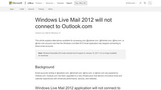 
                            5. Windows Live Mail 2012 will not connect to Outlook.com - Outlook
