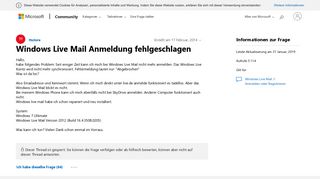 
                            1. Windows Live Mail Anmeldung fehlgeschlagen - Microsoft Community