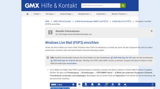 
                            2. Windows Live Mail (POP3) einrichten - GMX Hilfe