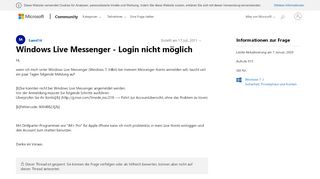 
                            1. Windows Live Messenger - Login nicht möglich - Microsoft Community