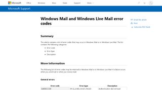 
                            2. Windows Mail and Windows Live Mail error codes - Microsoft Support