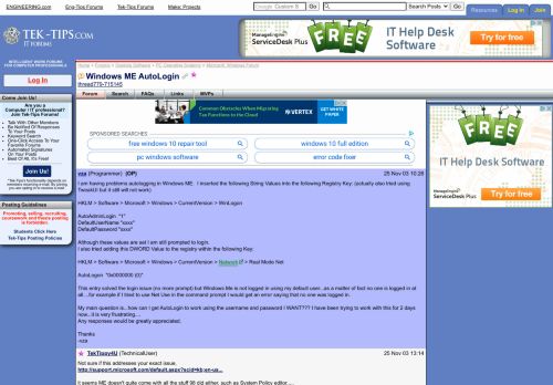 
                            10. Windows ME AutoLogin - Microsoft: Windows 95/98 - Tek-Tips