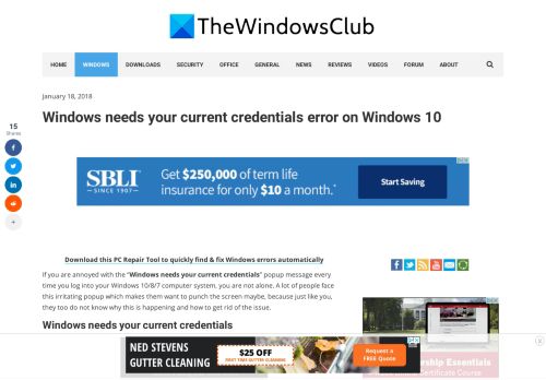 
                            10. Windows needs your current credentials error on Windows 10