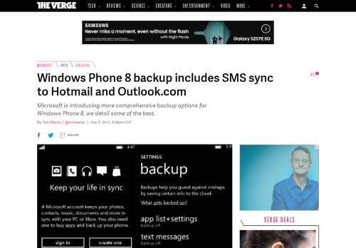 
                            13. Windows Phone 8 backup includes SMS sync to Hotmail and Outlook ...
