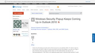 
                            2. Windows Security Popup Keeps Coming Up in Outlook 2010 - Microsoft