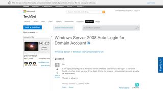 
                            2. Windows Server 2008 Auto Login for Domain Account - Microsoft