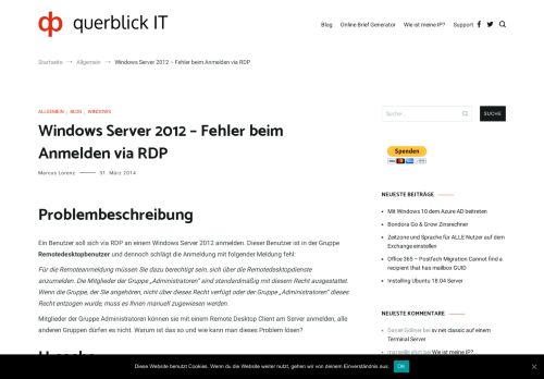 
                            7. Windows Server 2012 – Fehler beim Anmelden via RDP - querblick IT