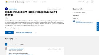 
                            1. Windows Spotlight lock screen picture won't change - Microsoft ...