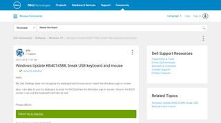
                            8. Windows Update KB4074588, break USB keyboard and mouse - Dell