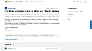 
                            2. windows vista boots up to other user log in screen - Microsoft ...